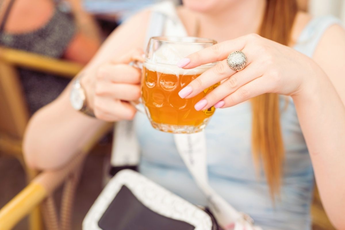 Women with a glass of beer celebrating Oktoberfest